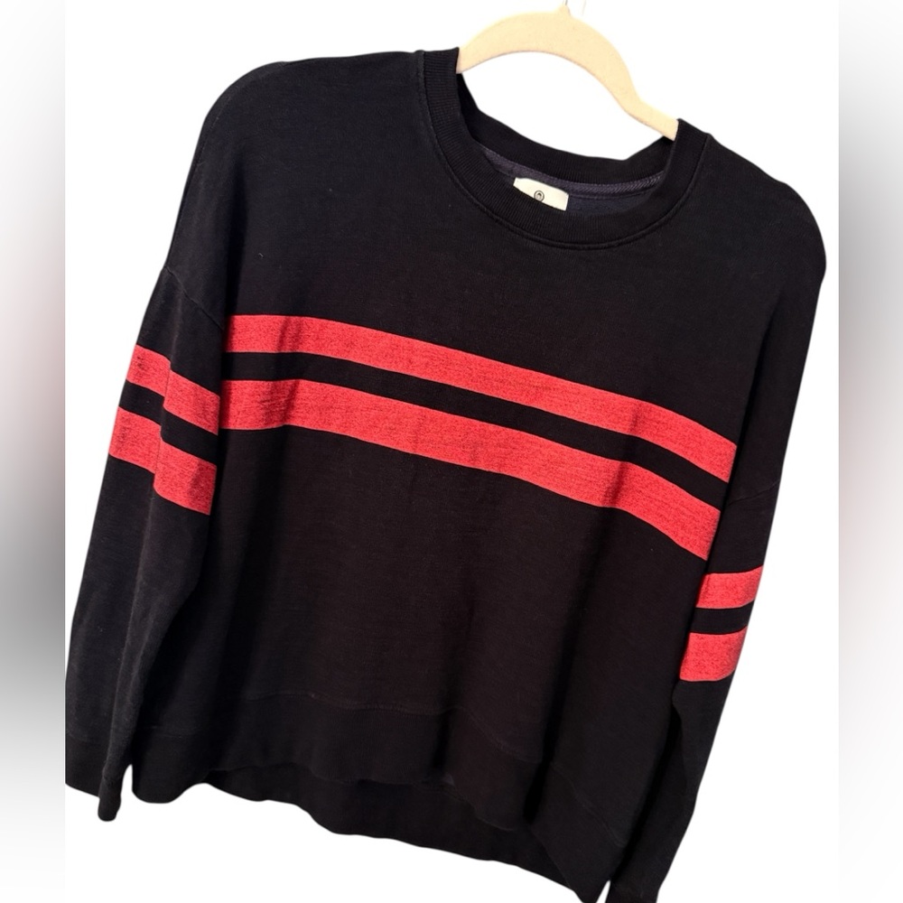 Sundry Shirt Top Stripe Crewneck Sweatshirt Black/Red Size 1 Viscose Cotton